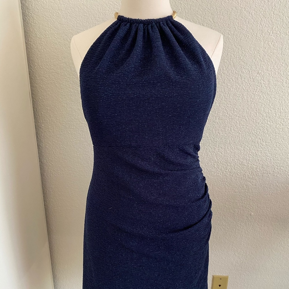 Blue sparkly ruched bodycon dress